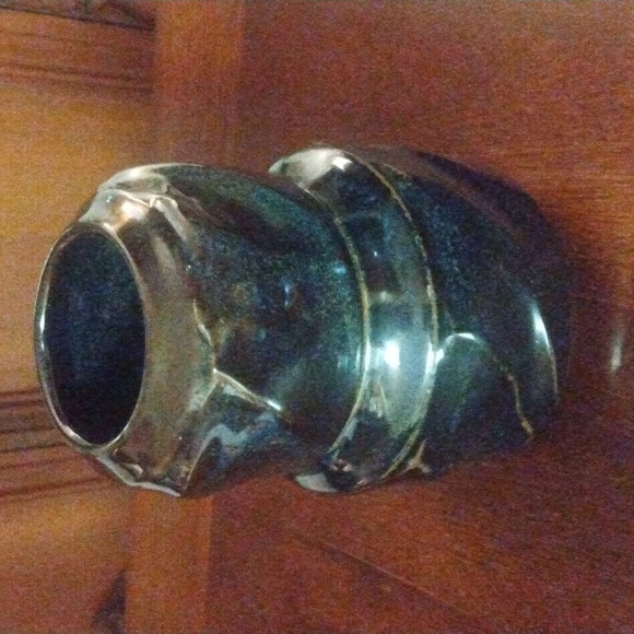 2 Deep Blue and Brown Glazed Smaller Decorative Pottery Vases - Picture 5 of 15